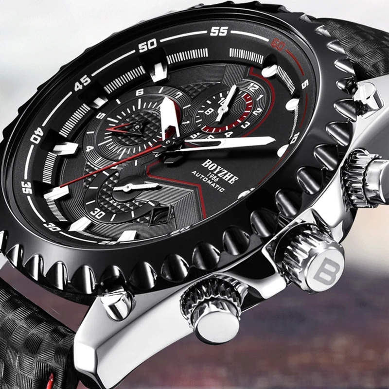 

Automatische Horloge Mannen Mechanische Polshorloge Lederen Waterdichte Chronograaf Sport Horl Mens relojes hombre Dropshipping
