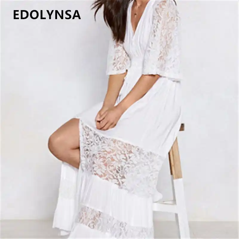 lace ruffle maxi dress