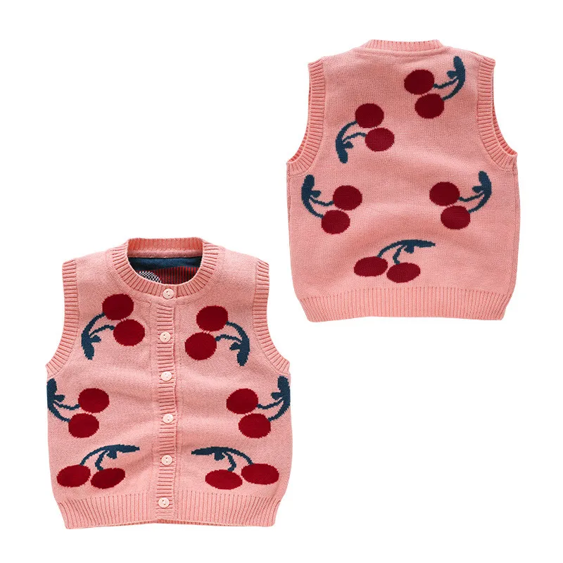 Cherry Baby Sweater Vest Toddler Kids Boys Girls Crochet Tops Cotton Soft Comfortable O-Neck Button Closure for Spring Autumn (5)