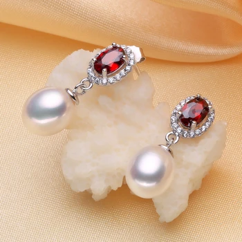 

925 real natural big [beautiful] Pearl Drop Earrings natural freshwater pearls genuine pearl earrings