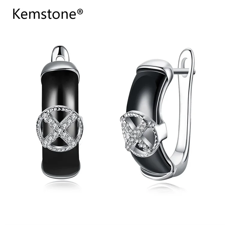 

Kemstone Fashion Sterling Sliver Earrings AAA Cubic Zircon Crystal Cross Pattern Stud Earrings Fine Jewelry Gift for Women