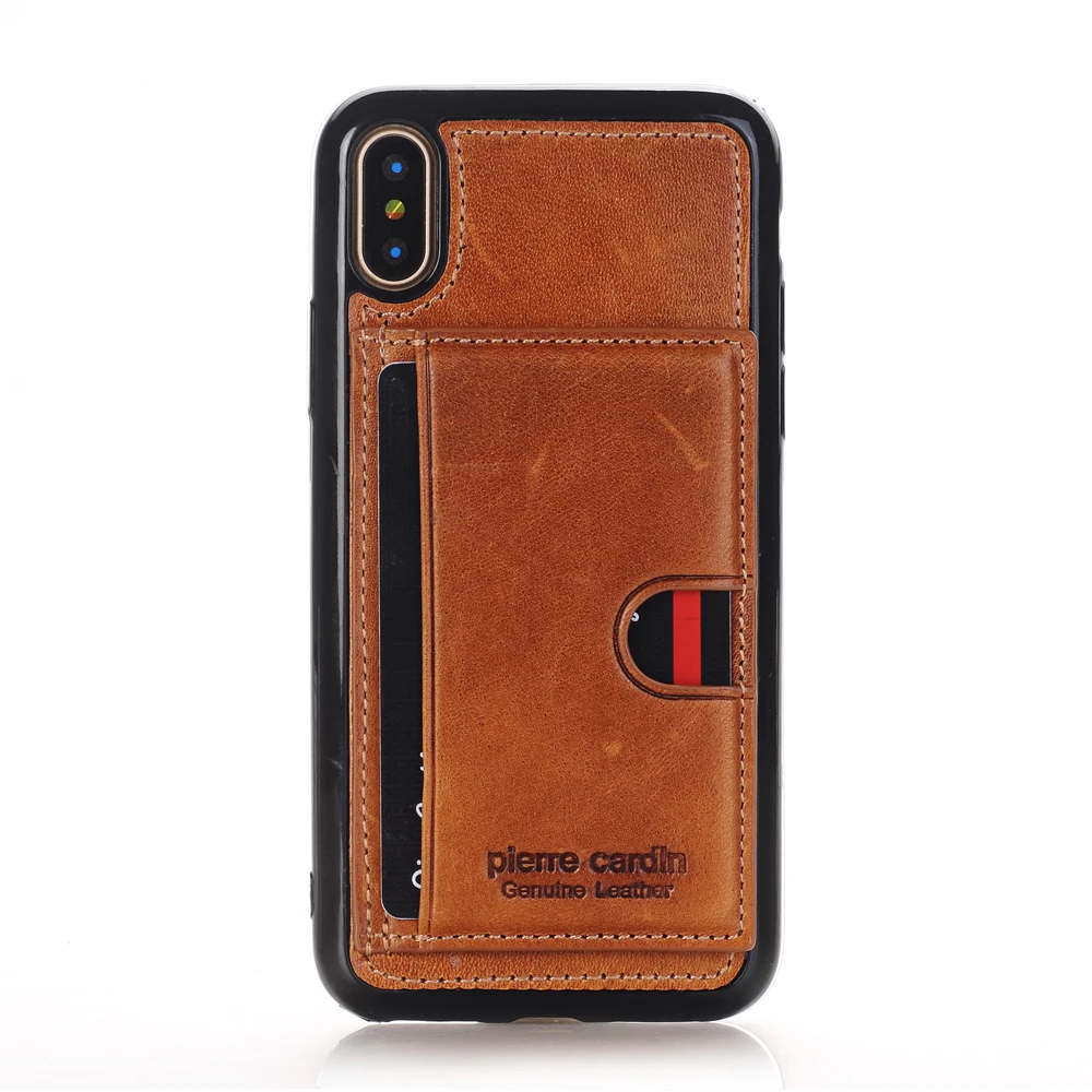 For Apple iPhone X XS Case Pierre Cardin Genuine Leather Slim Card Holder Stand Flip Leather Style Sofe TPU Phone Cover Case