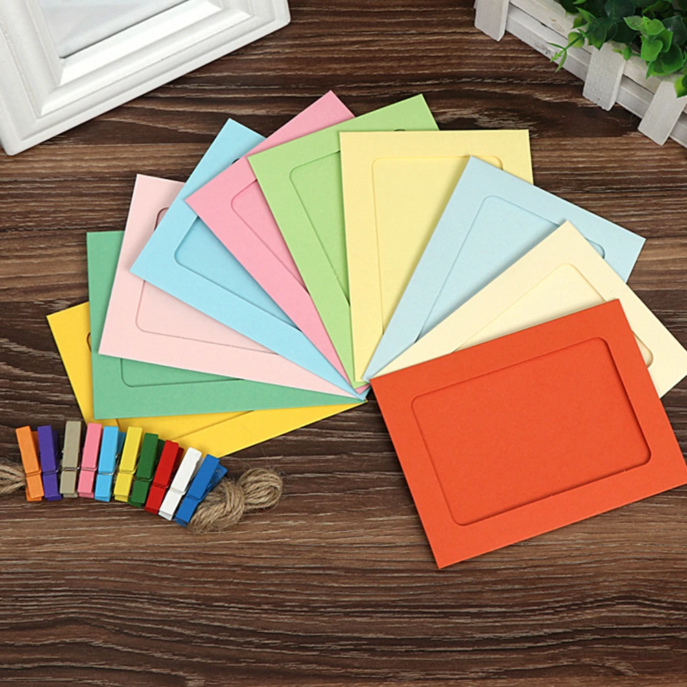 

10PCS 4 Inch Colorful Photo Frame Set DIY Paper Photo Wall Picture Hanging Frame Album Rope Clip Decoration