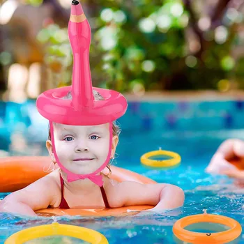 

Portable Inflatable Ring Toss Game Toys with 1PCS Flamingo Hat 5PCS Ring for Kids Adults Swimming Pool Summer Beach Party