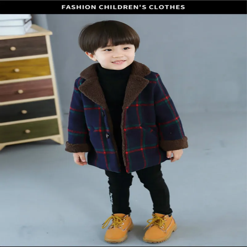 

Baby Boys Jacket Children Winter Autumn Wool Fashion Boy Outerwear Plaid Cotton Coats Kids Windbreaker Clothes 2-10 Ages