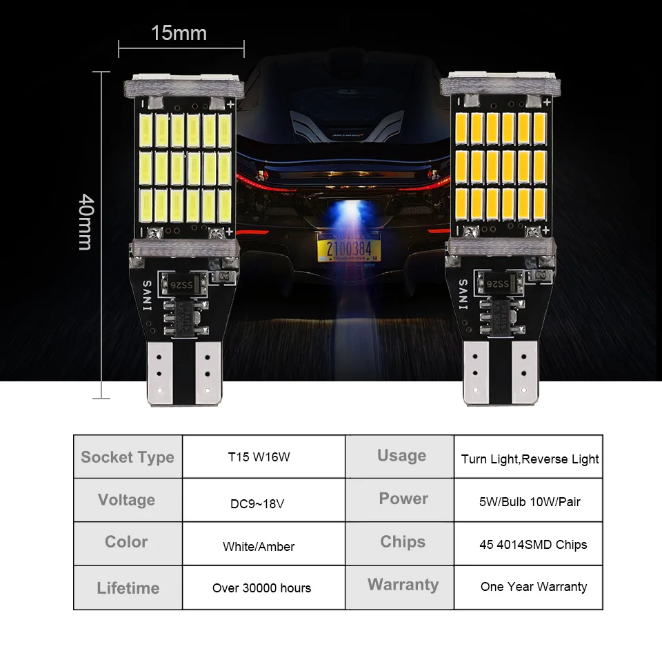 ANMINGPU 2x супер яркие 10 Вт сигнальные лампы W16W светодиодные 4014SMD T15 Canbus для