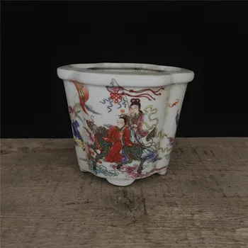 

China old Hand-painted ornaments Pastel Figure Painting pottery porcelain flowerpot