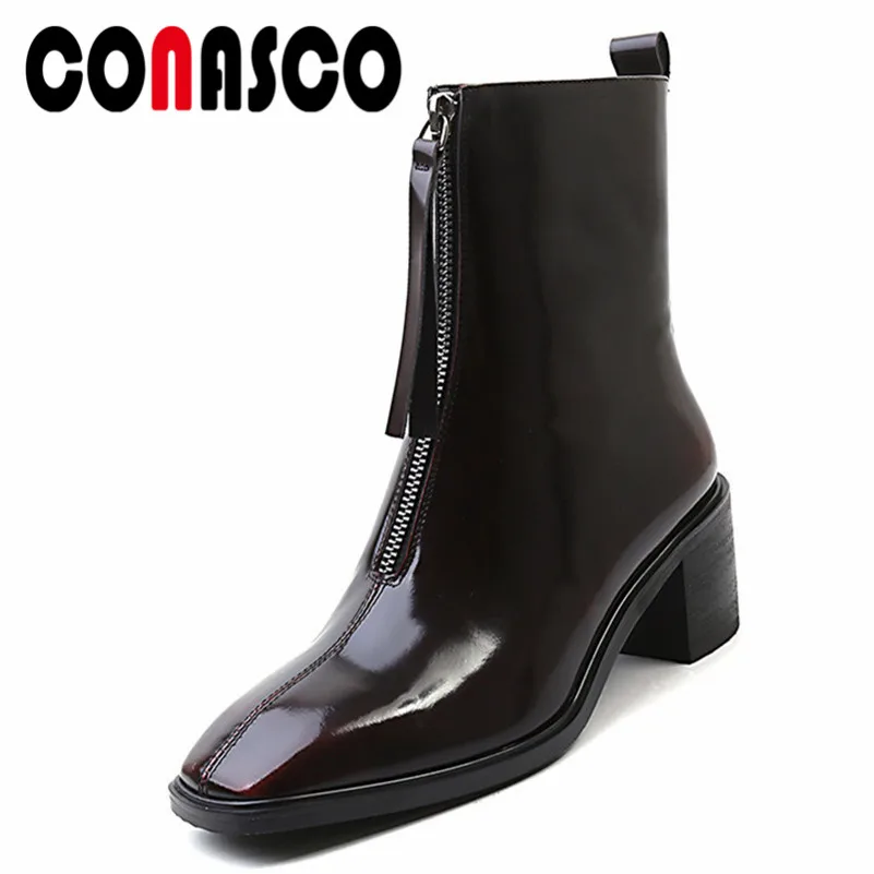 

CONASCO Brand Women Ankle Boots Square Toe High Heels Martin Shoes Woman Night Club Office Pumps Warm Autumn Winter Snow Boots