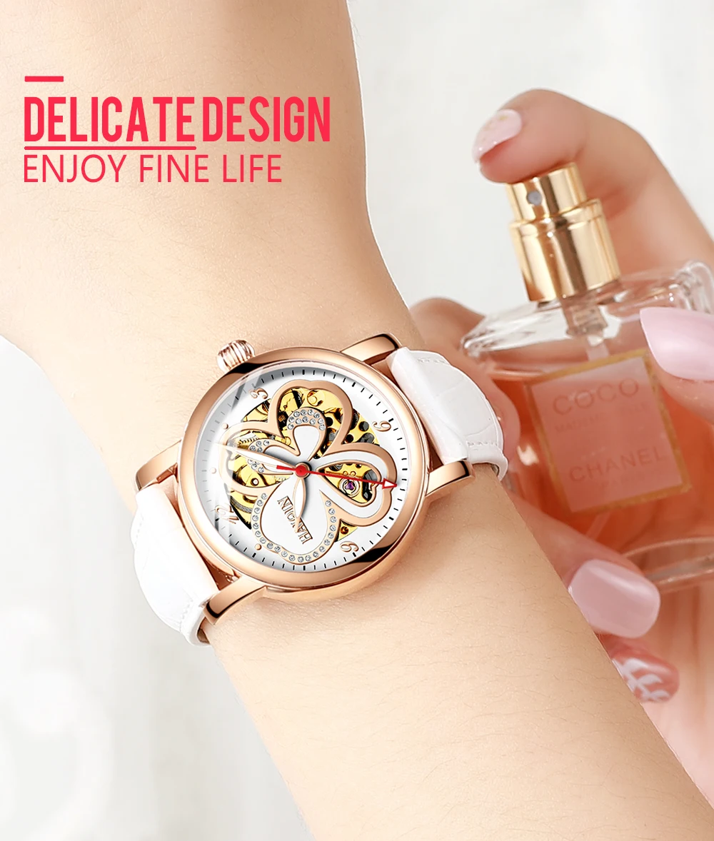 HAIQIN Для женщин часы простые модные автоматические часы Для женщин лучший бренд класса люкс Дамы прозрачные механические часы Relogio Feminino