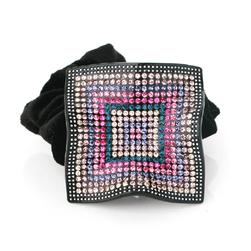 

Elastic Hair Tie Rope - Luxury Alexander - Square Multi Rhinestone Hair Accessories Jewelry Ornament for Women - Ponytail Holder