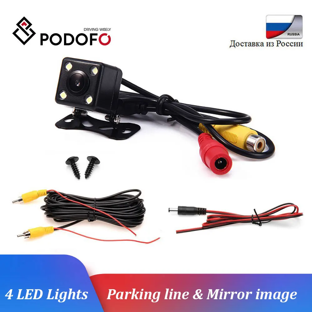 

Podofo Universal 4 LED Night Vision Car Rear View Camera Backup Parking Reverse Camera Waterproof 170 Wide Angle HD Color Image