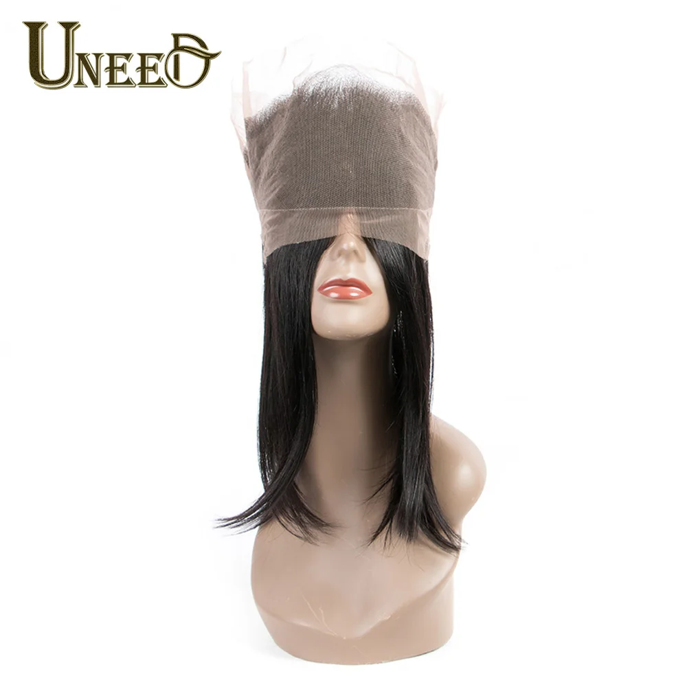 Uneed Hair Pre Plucked 360 Lace Frontal With Bundle Peruvian Straight Hair Bundles With Frontal Human Hair Bundles With Closure