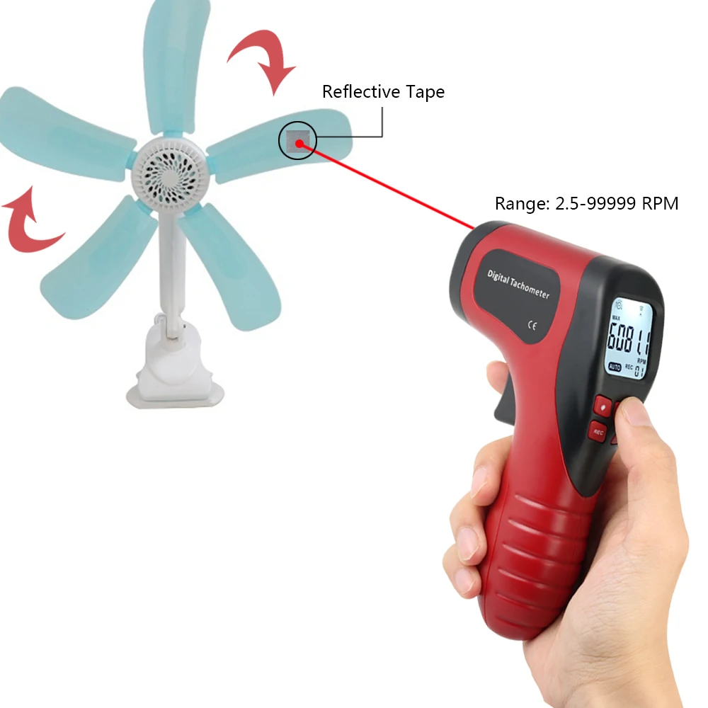 Handheld Digital Photo Tachometer LCD rpm meter Laser Non-Contact Tach Range 2.5-99999RPM Motor Speed Meter +1pc Reflective Tape ph measurement