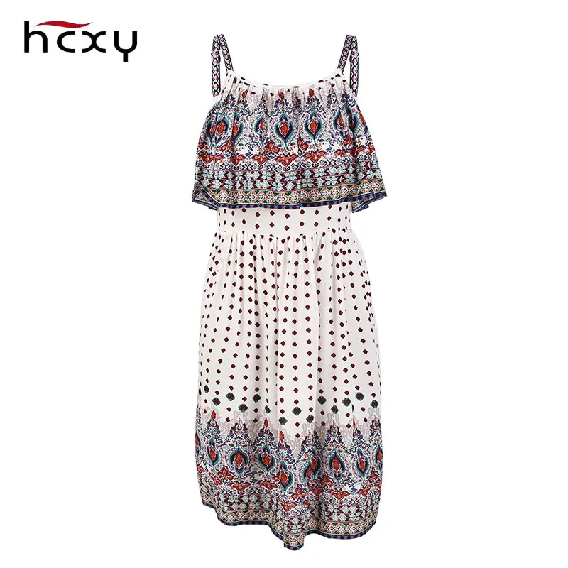 2018 HCXY Новый Для женщин Лето V шеи Винтаж Boho без рукавов Цветочный Национальный