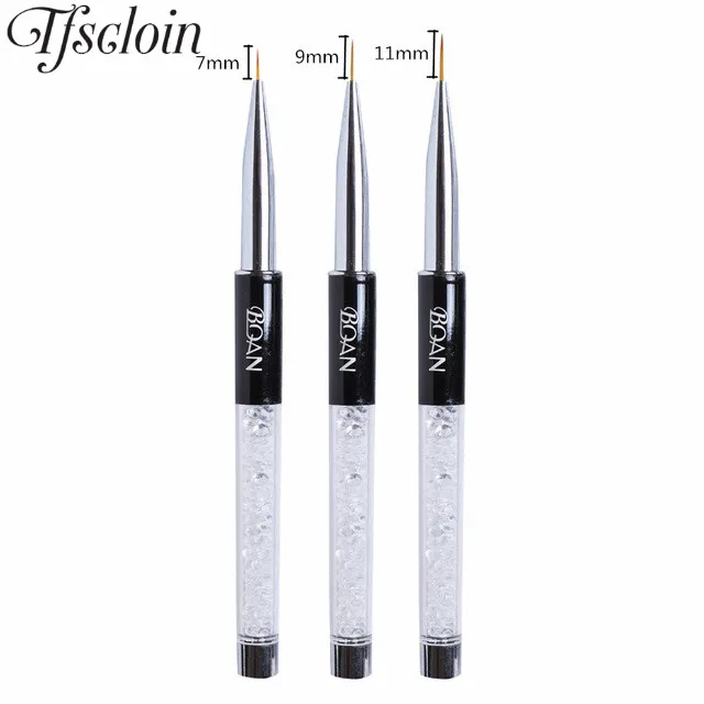 

TFSCLOIN 7/9/11 mm Nail Art Brush Crystal Acrylic Liner Drawing Pen Painting Stripes Flower UV Gel Polish Tips DIY Manicure Tool