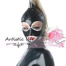 Женский латексный капюшон с одной стрицей парик волосы индивидуальные Фетиш маска для ролевых игр маска Heroine капюшон головной убор Zentai