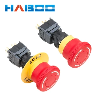 

dia.16mm 2pcs mushroom e-stop emergency stop push button switch with label or not 1NO+1NC ROHS,goldplating contact shipping free