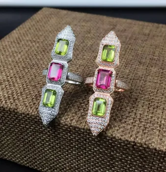 

Natural red topaz gem Ring Natural peridot ring S925 sterling silver trendy luxurious rocket long women girl party gift Jewelry