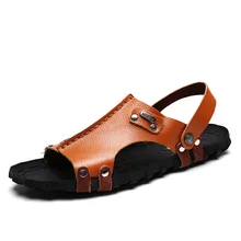 Летние мужские сандалии; кожаные летние легкие пляжные туфли; воздухопроницаемые тапочки; одежда из двух предметов