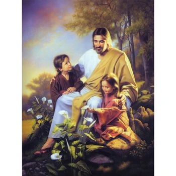 

5D DIY Full Drill Round Diamond Embroidery Diamond Painting Christmas Jesus Christ Loves Children Cross Stitch Wall Stickers