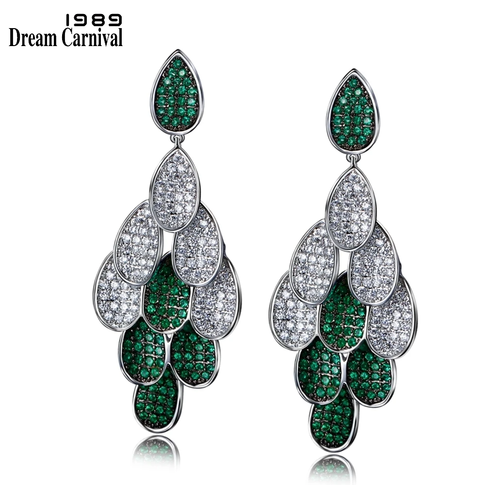 

DreamCarnival 1989 Drop Dangle Earrings for Women Rhodium Gold Color Blue Green Fuchsia White CZ boucle d'oreille Party Jewelry