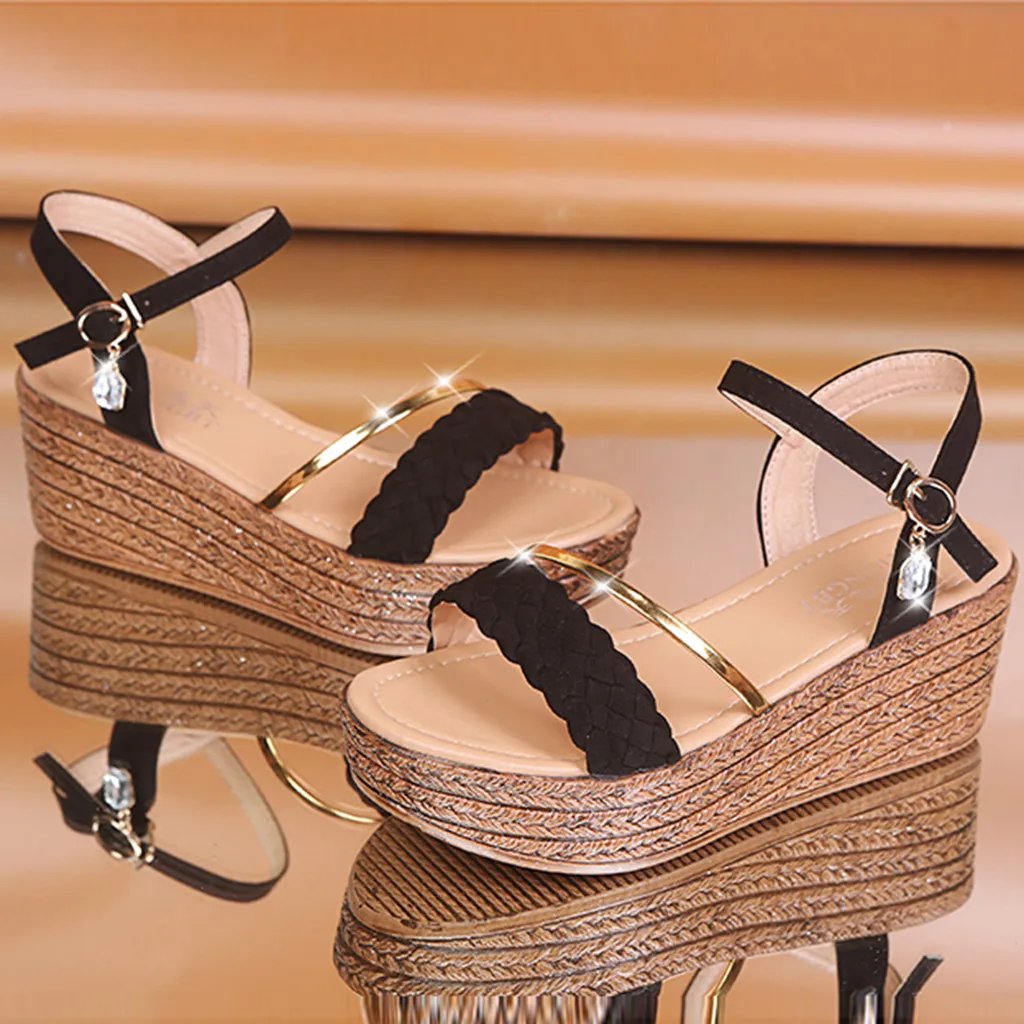 ONTO-MATO летние сандалии на платформе с кристаллами Модные женские сандалии на плоской подошве обувь на танкетке повседневные женские Дамские сандалии на платформе с открытым носком