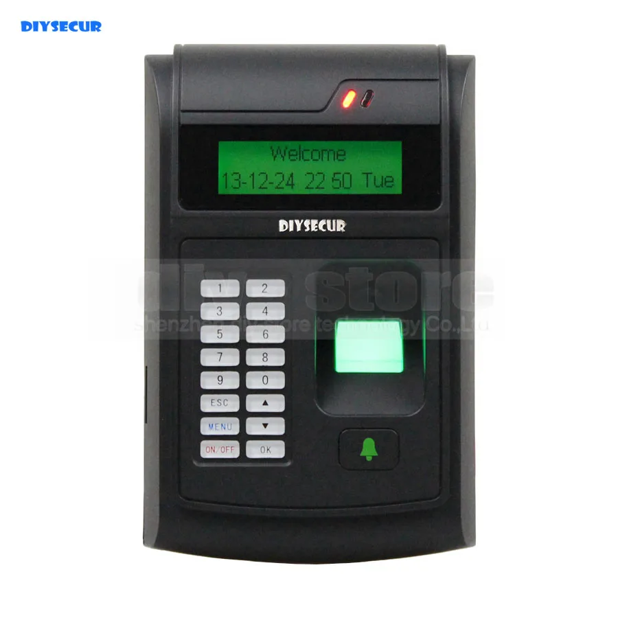 

DIYSECUR LCD Biometric Fingerprint PIN Code Door Lock Access Control + 125KHz RFID ID Card Reader With USB / Door Bell Button
