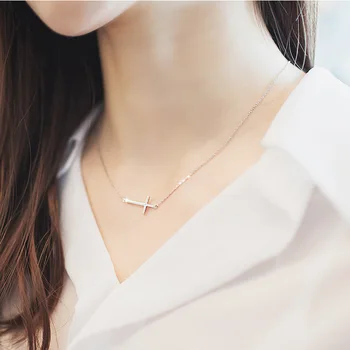 

Sweet 925 Sterling Silver Cross Necklaces For Women Wedding Jewelry Christmas Gift Collar Colar