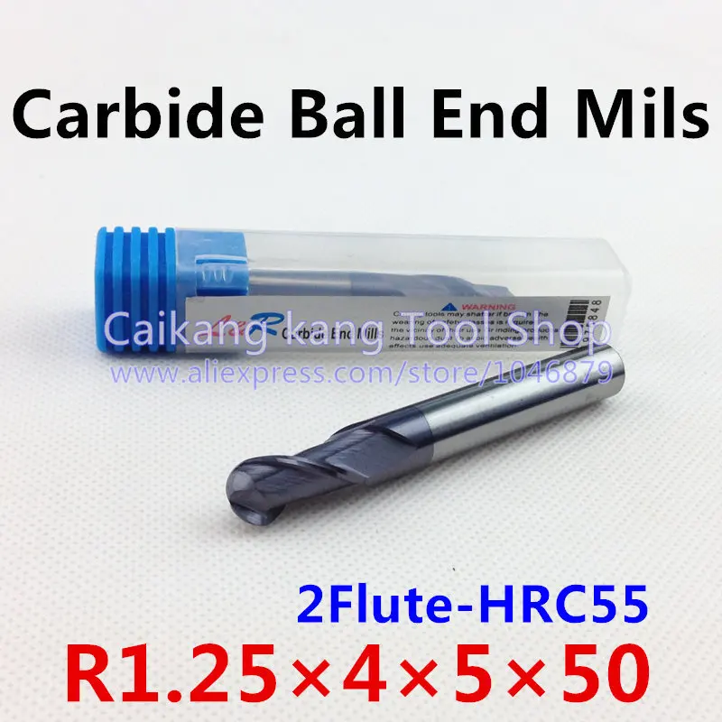 

New 2 Flute Head: 2.5mm Carbide Ball End Mills Tungsten steel cutter CNC milling Highest cutting hardness: 55HRC R1.25*4*5*50mm