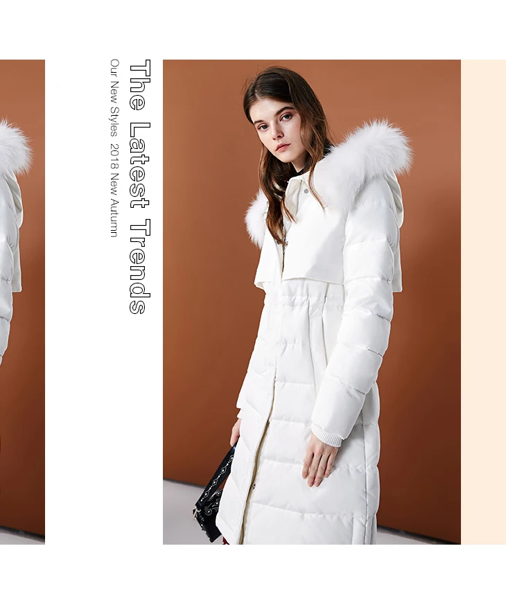 Только женская зимняя длинная однотонная куртка с капюшоном и воротником из меха енота | 118312520