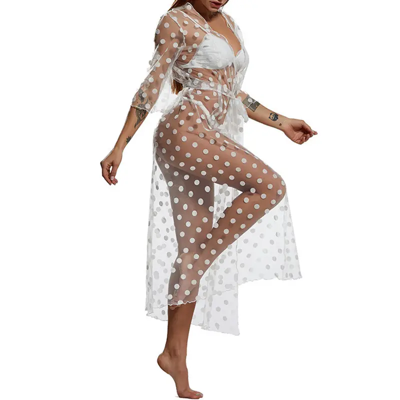 

NAIDEY Beach Dress Women Summer 2019 Sexy grenadine Beach Cover Up Transparent Bikini Cover Up Mesh Dots Beachwear Pareo Black