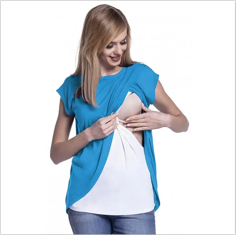 Новые летние женские футболки для беременных кормящих женщин Одежда для кормления грудью топы рубашка футболка с коротким рукавом - Color: 2