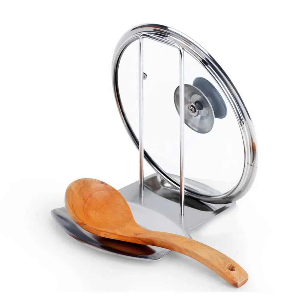 

Stainless Steel Pan Pot Cover Lid Rack Stand Spoon Holder Rests Clips Kitchen Cooking Storage Organizer Accessories