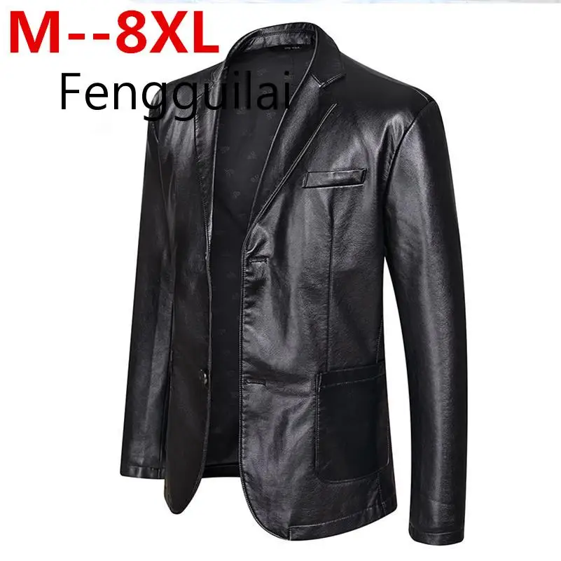 

10XL 8XL 6XL 5XL 4XL PU Leather Jacket Men Autumn Winter Casual Jackets Solid Clothes Elastic Motorcycle Outerwear FENGGUILAI