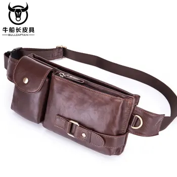 

BULLCAPTA Genuine Leather malle Waist Packs Fanny Pack Phone Belt bag Pouch Gray Black Bum Hip Bag Tablet PC bag belt pack