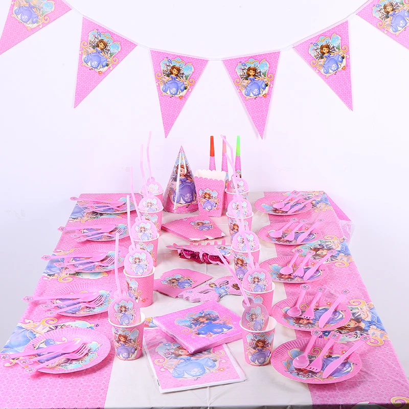 

XI.BAO Sophia Princess Theme Birthday Party Disposable Tableware Set/Cups/Flag/Plates/Kids Favorite Party Decoration Supplies
