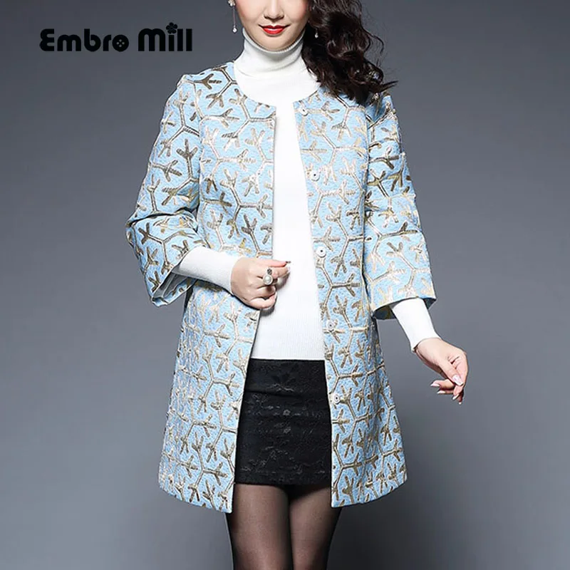 

Vintage royal floral autumn coats woman Jacquard weave Windbreaker Chinese style loose lady elegant trench coat female S-4XL