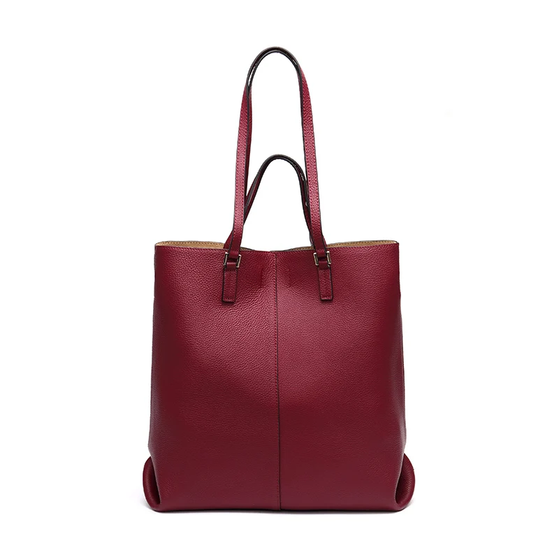 Женская сумка-тоут из натуральной кожи, сумка через плечо, сумка для покупок, сумка-шоппер, сумки для леди, модные простые сумки, винтажные, повседневные, для использования - Цвет: Red