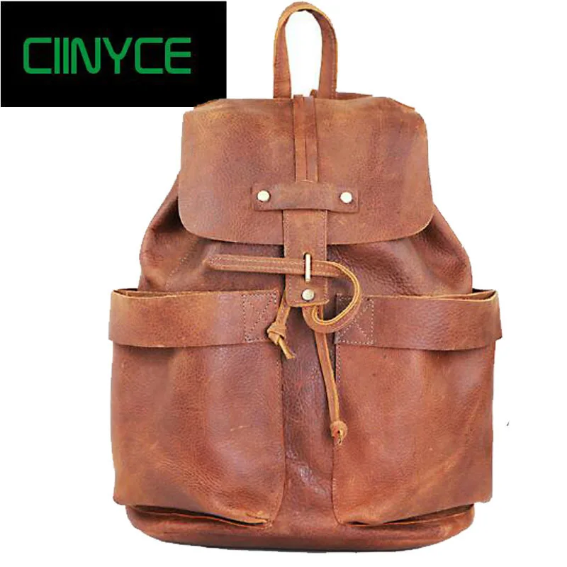 

New Vintage Crazy Horse Brown Genuine Cowhide Leather Men's Backpacks Computer Laptop Shoulder For Men Business Travel Bags