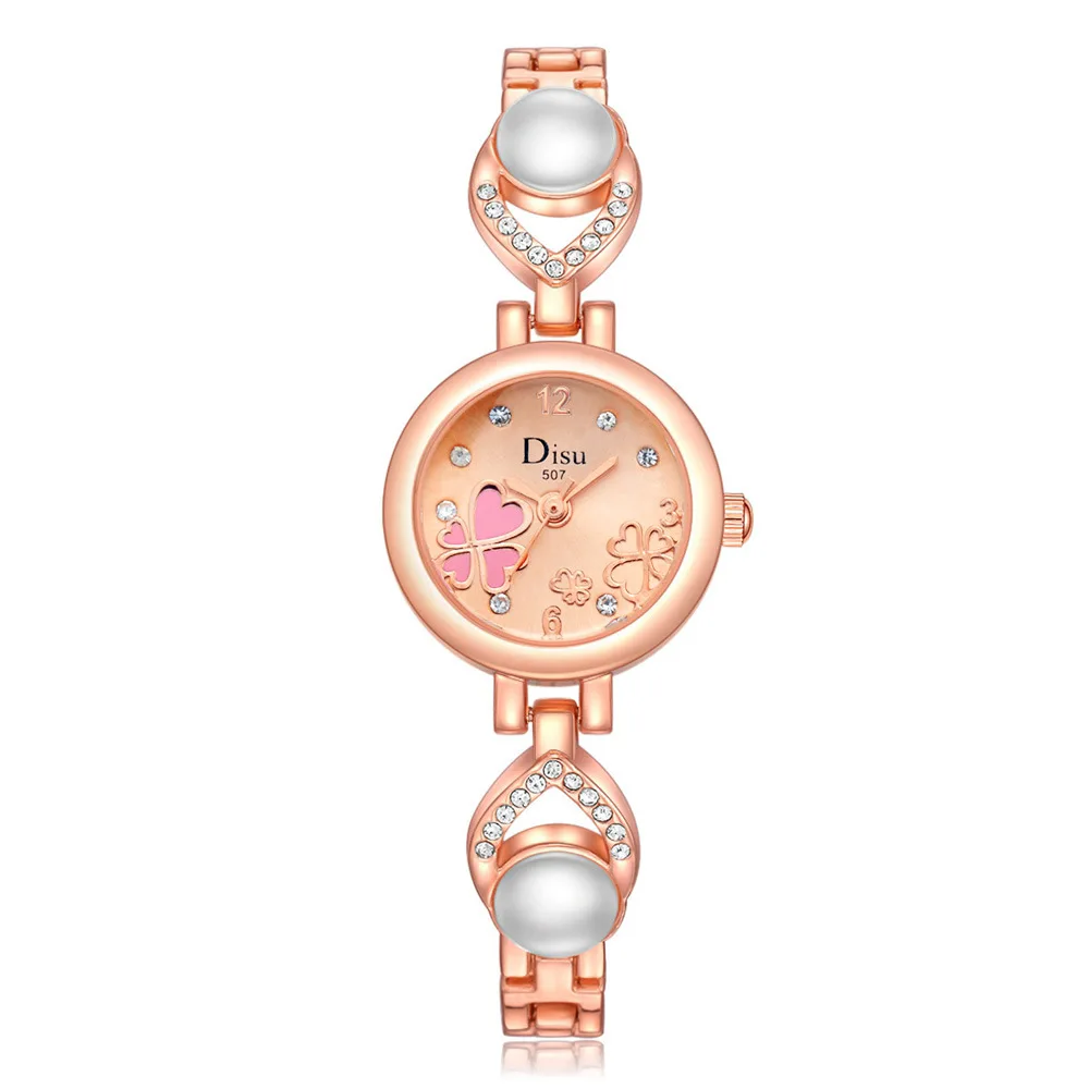 

Fashionable trendy butterfly mirror with diamonds in English watch with pearl strap