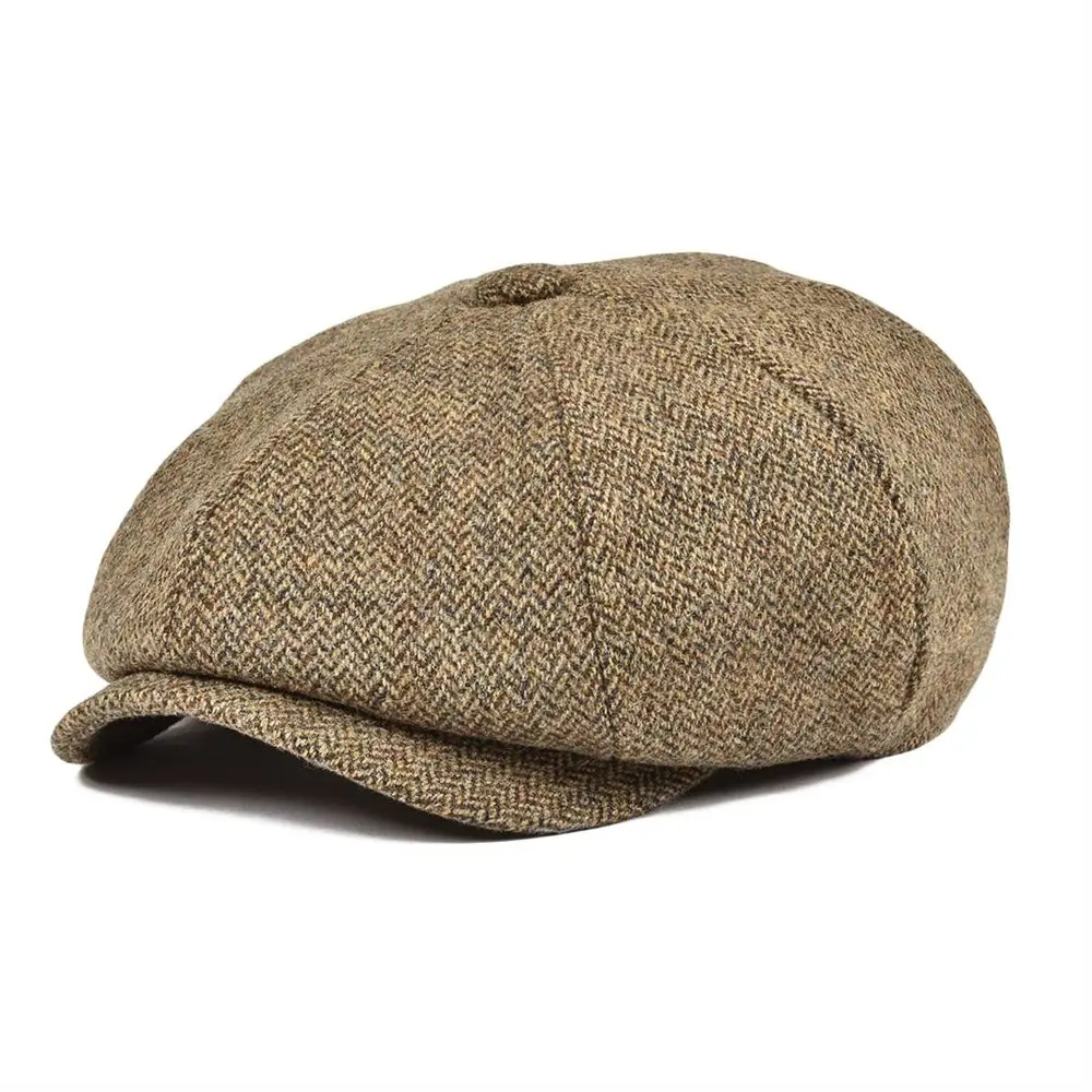 

BOTVELA 100% Wool Tweed Newsboy Cap for Men Women Herringbone 8 Panel Apple Caps Cabbies Hat Woolen Headpiece Beret Hats 029