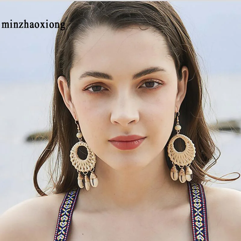 

Brand Newest Shell Straw Rattan Pearl Bohemia Dangle Earrings Drop Earrings For Women Jewelry Statement Earrings See Vacation