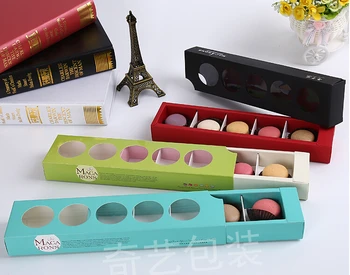 

Free Shipping 20pcs/lot 5pcs Hole Included Macaroon Paper Box Party Cake Box PVC Round Window