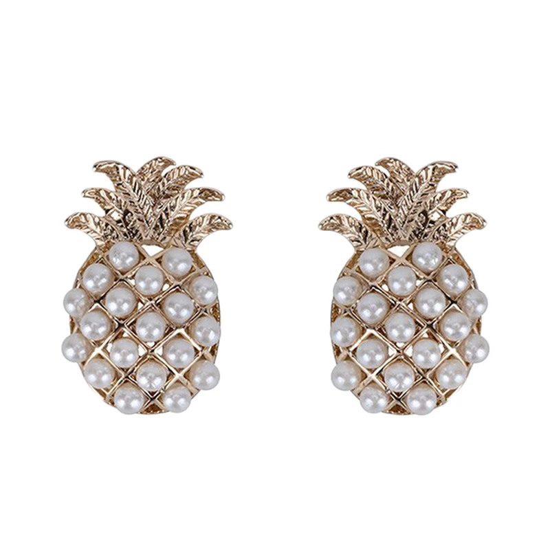 Simple Fruit All Match Pineapple Earrings Golden Pearl Shape Pineapple