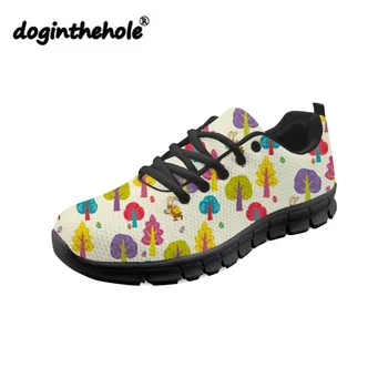 

doginthehole Flat Shoes for Women Cat in Forest Printing Sneakers Ladies Low Toe Sneakers for Teenager Breathable Mesh Flats