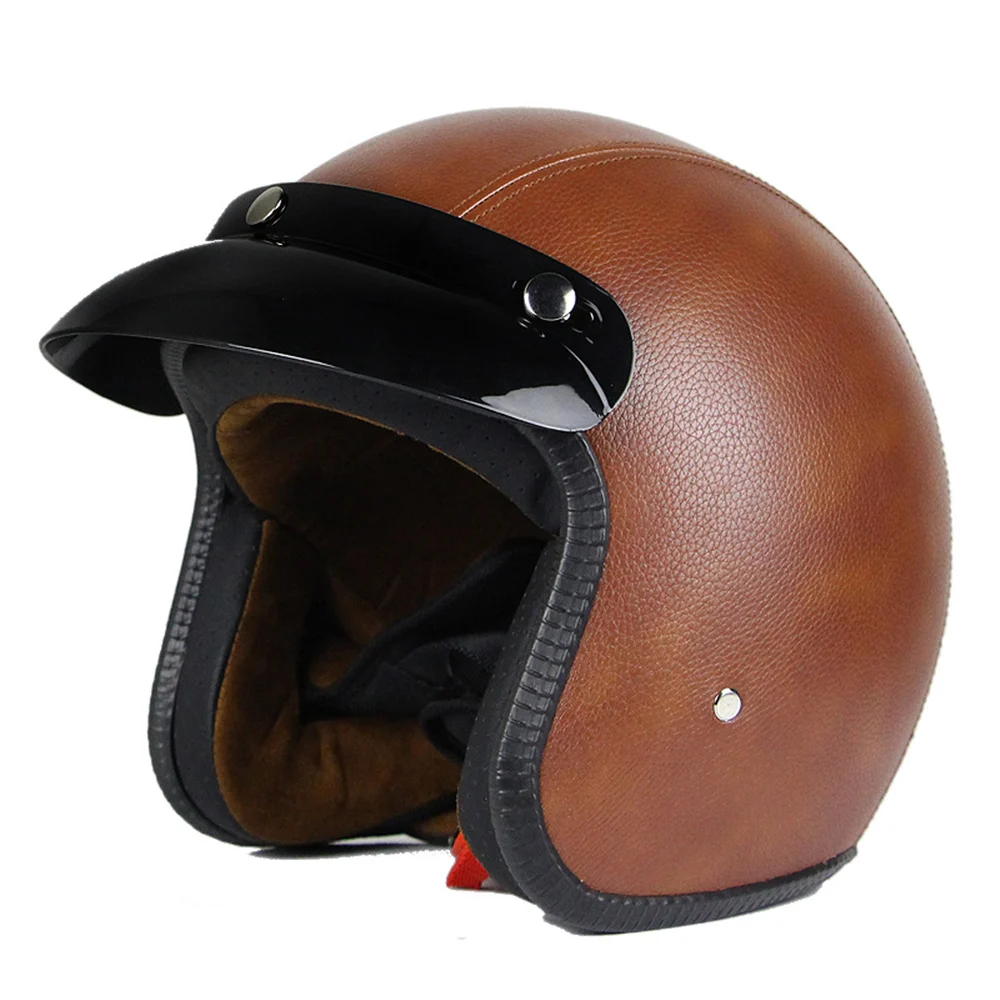 Moto rcycle шлем для мужчин casco moto Ретро Винтаж круизер чоппер Скутер Кафе Racer Cascos moto шлем 3/4 открытый шлем - Цвет: Brown PU Leather