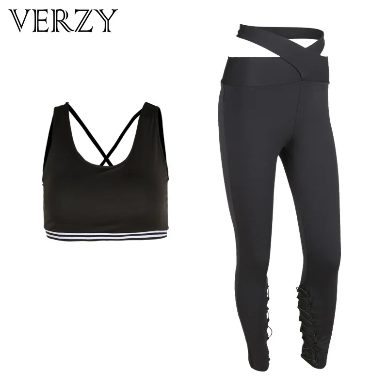 

2018 2 Piece Set Bra&pants Women Yoga Set Fitness Running Legging Workout Sportwear Back Cross Tights Clothes Elastic Breathable