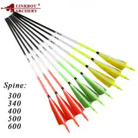 Linkboy Archery 12PCS Pure Carbon Arrow Shaft 30" 5inch Turkey Feather ID6.2mm Compound Recurve Bow Hunting Arrows & FREE CUT