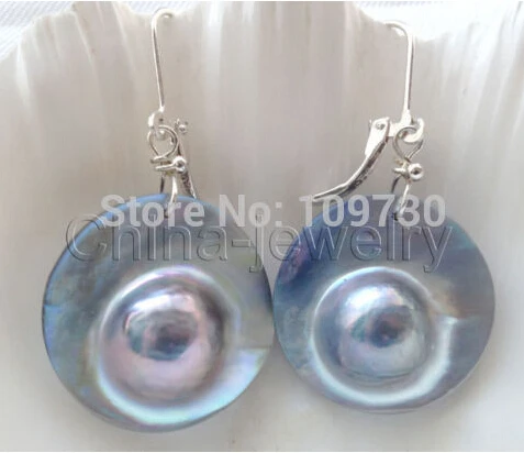 

Bridal jewelry free shipping hot sell Beautiful AAA gray blister Mabe pearl earring - 925 silver hook