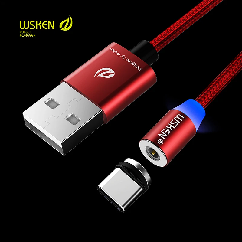 WSKEN Магнитная Тип C USB кабель нейлон светодио дный зарядки Кабели для samsung S9 S8 huawei